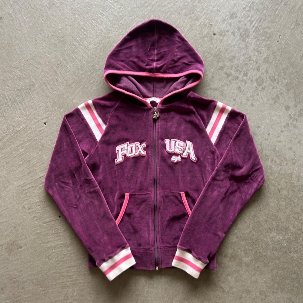 Vintage Fox Racing Velour Sweatshirt Womens Small Purple Y2K Full Zip Hoodie